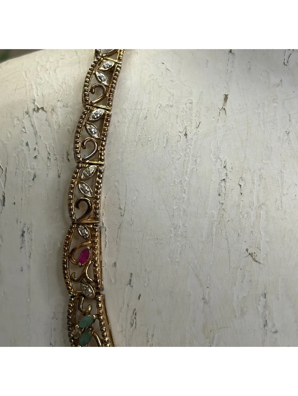 Filigree vermeil sterling choker necklace with emerald sapphire ruby detail vtg